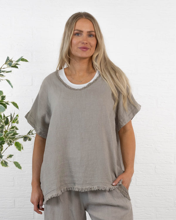 Nille ægte hør t-shirt, Taupe
