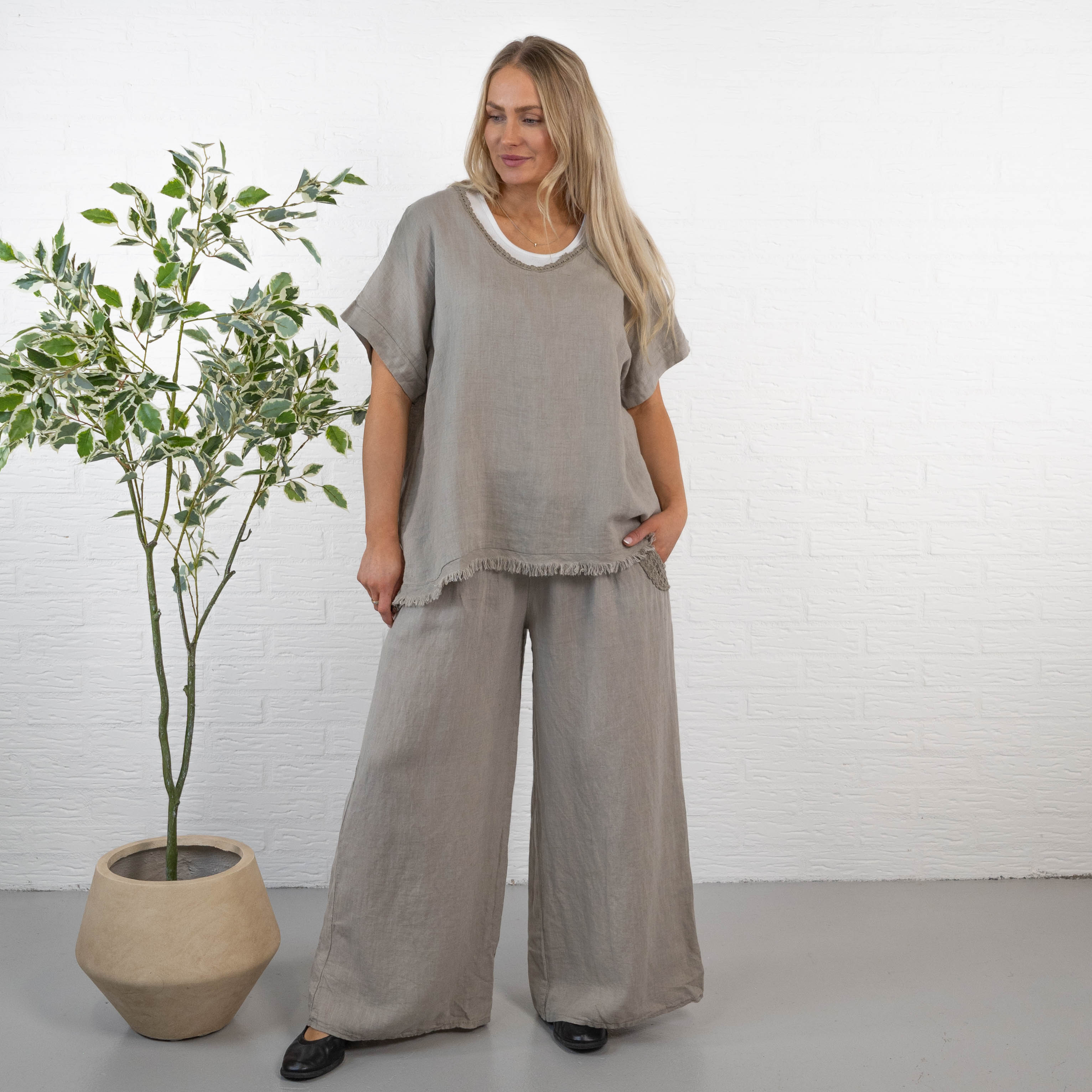 Nille ægte hør t-shirt, Taupe