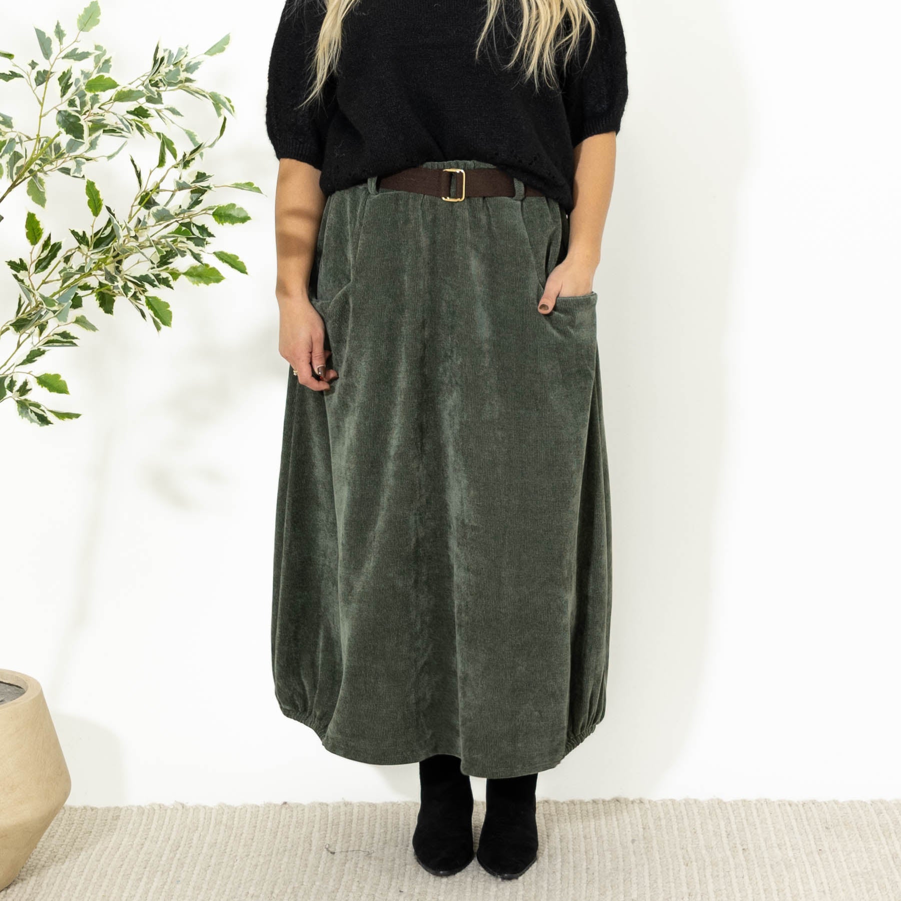 Becky nederdel m. bælte, Khaki
