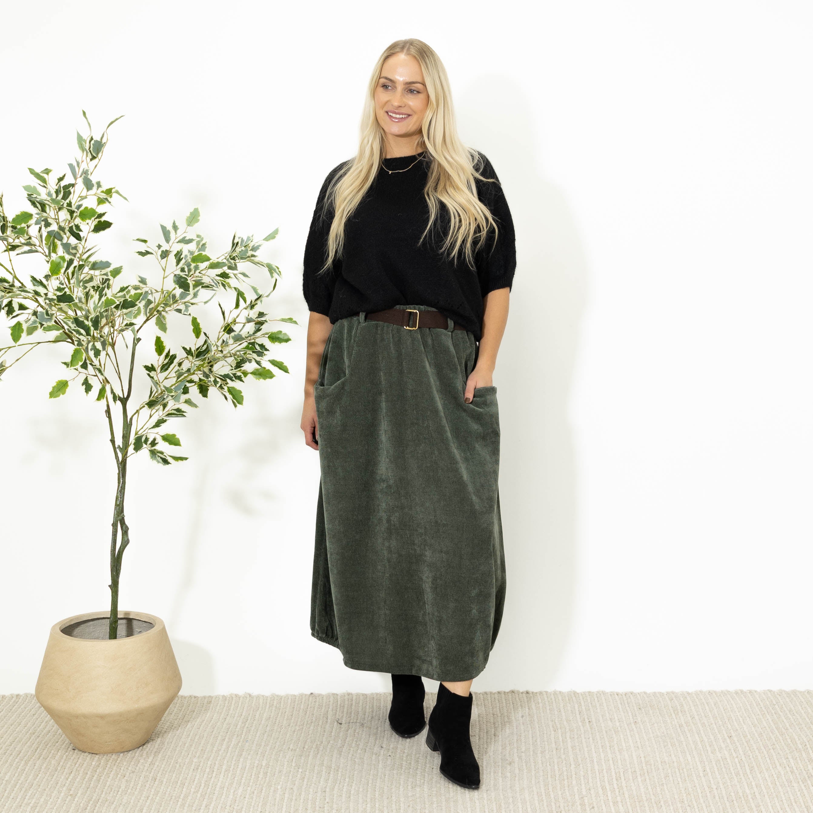 Becky nederdel m. bælte, Khaki