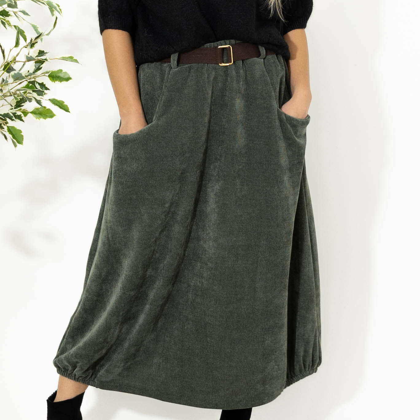 Becky nederdel m. bælte, Khaki