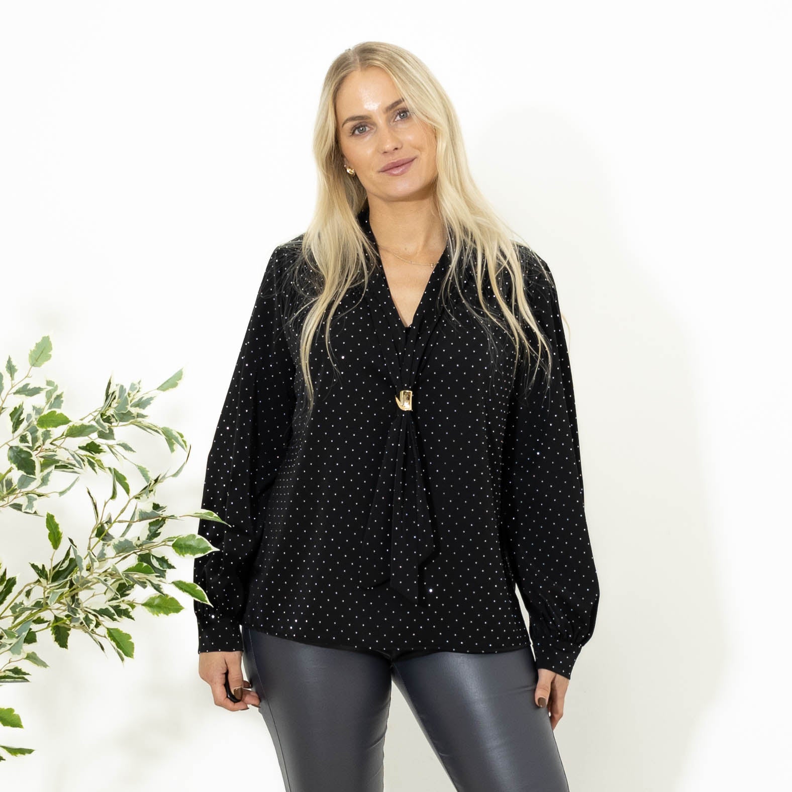 Maja sølvprintet overdel, Sort