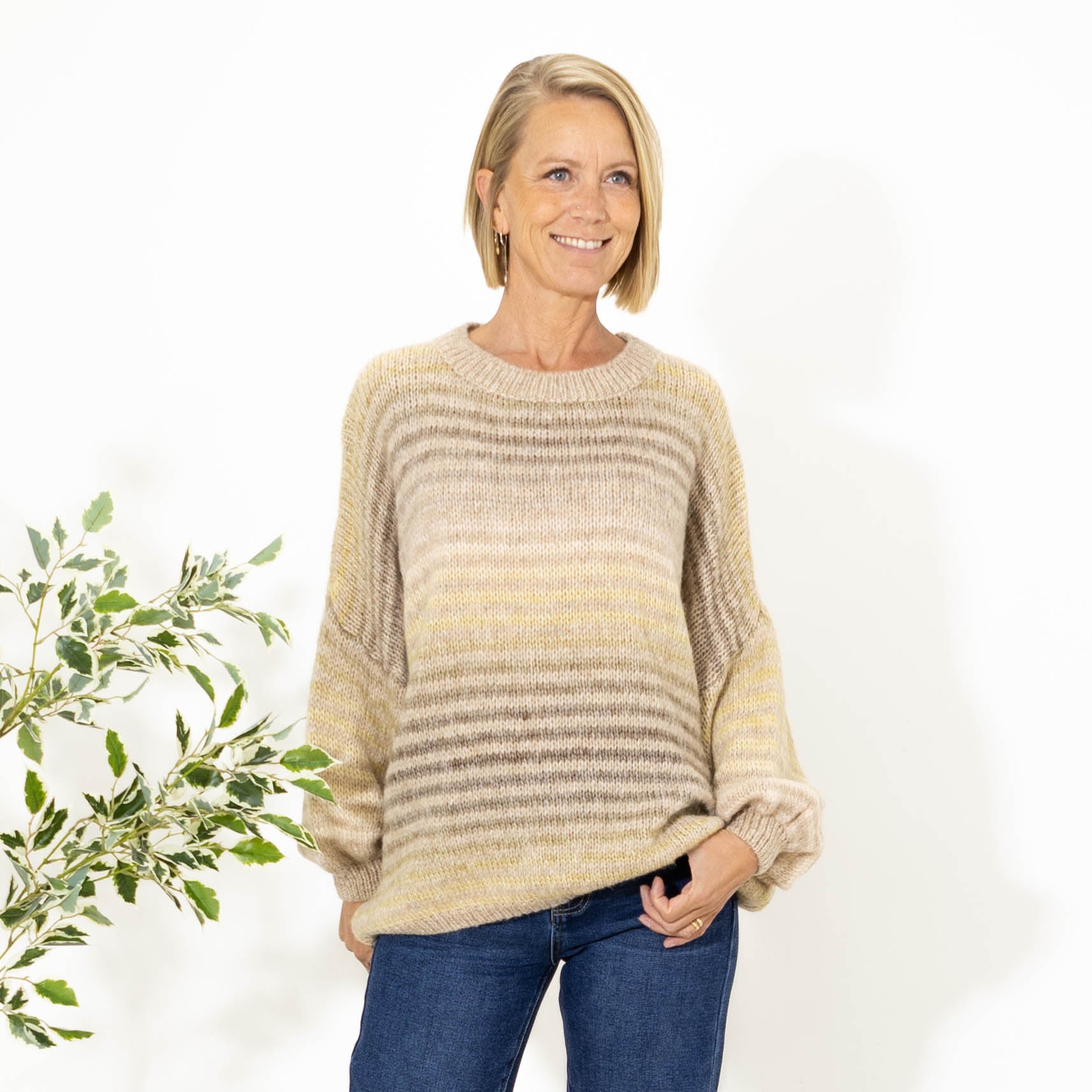 Tammy stribet strik, Beige