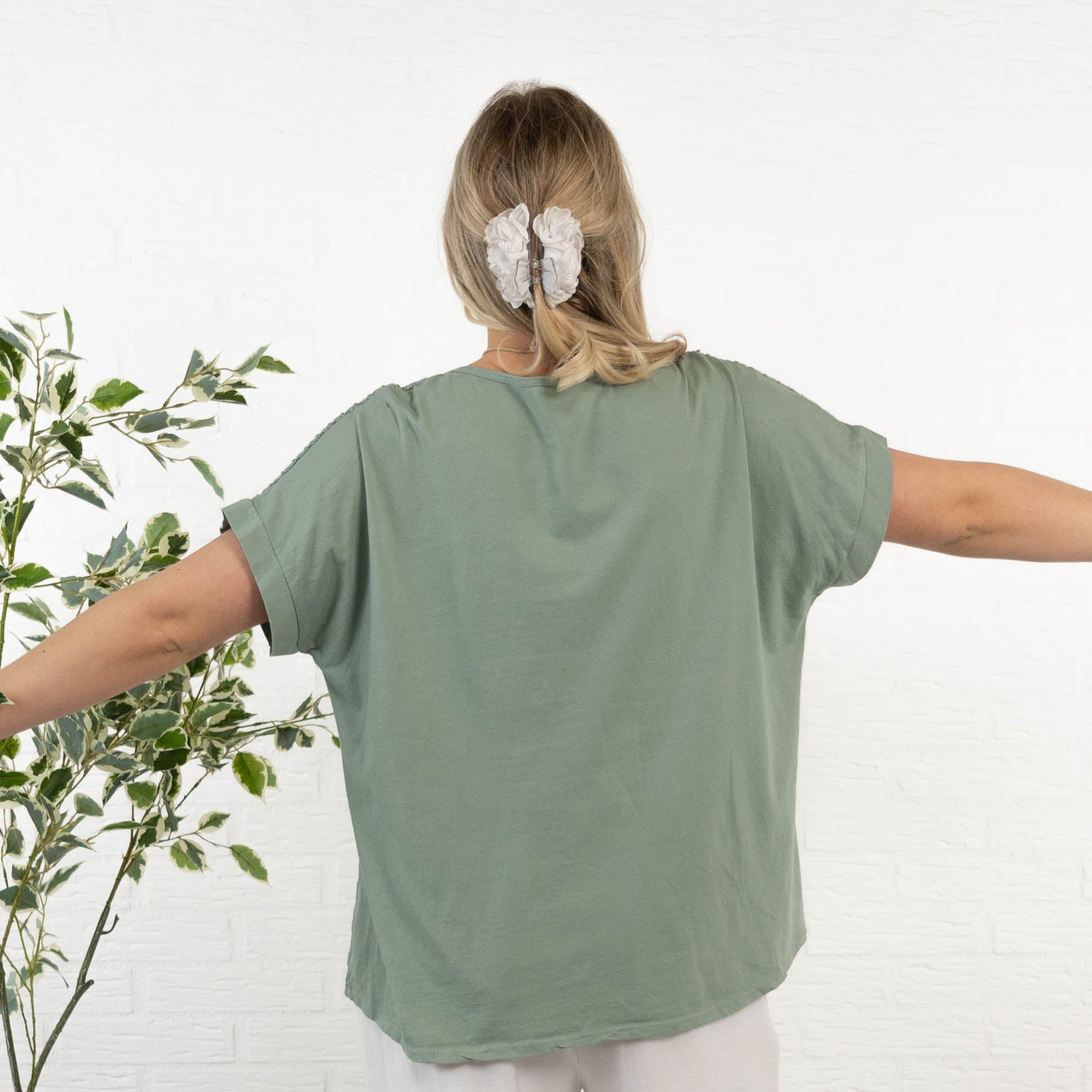 Nela ægte hør overdel, Khaki