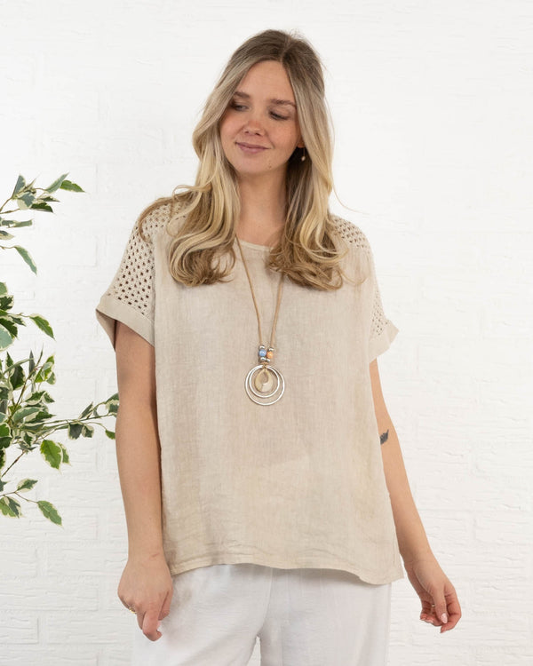 Nela ægte hør overdel, Beige