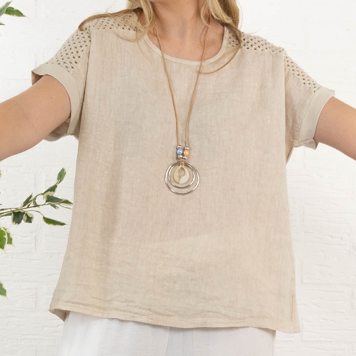 Nela ægte hør overdel, Beige