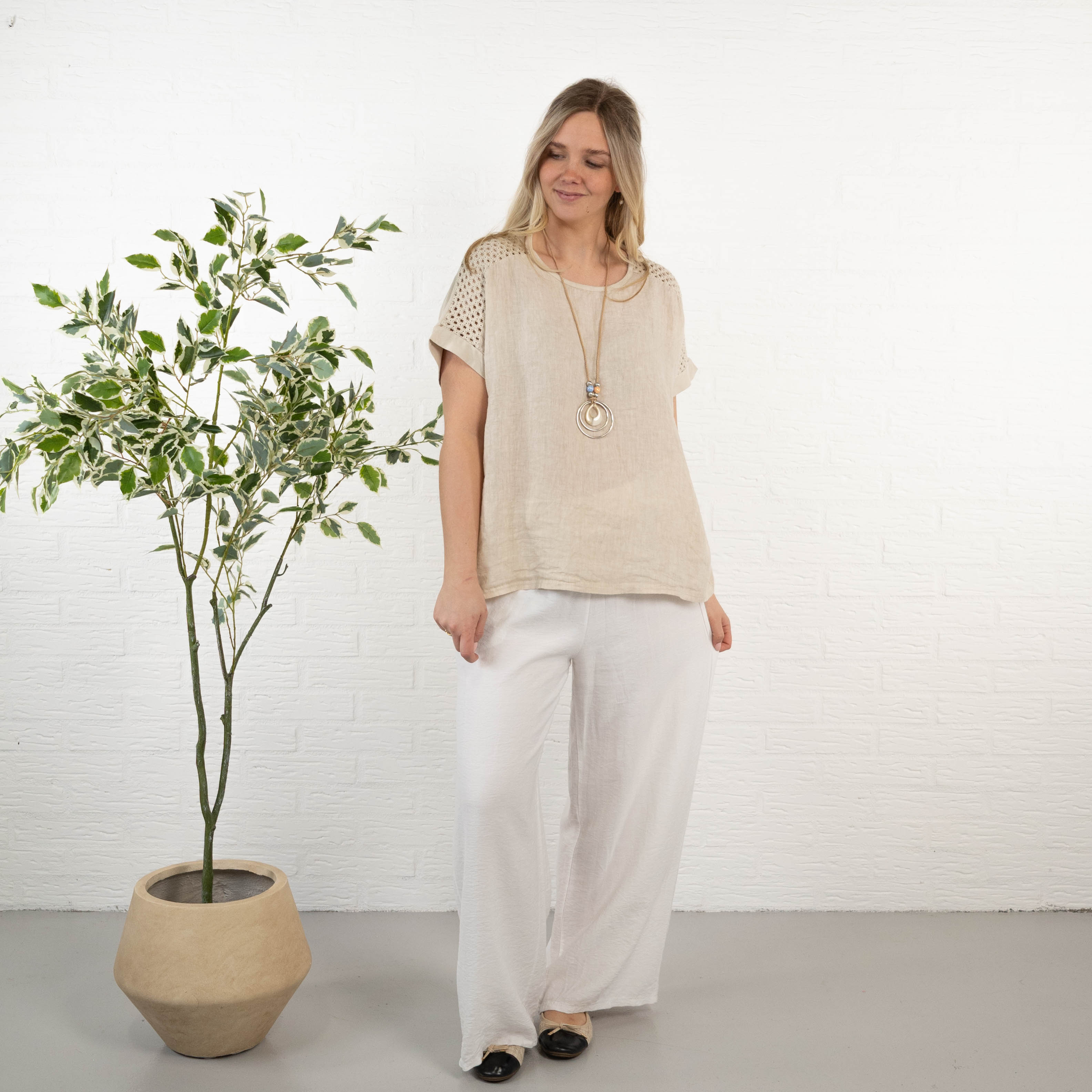 Nela ægte hør overdel, Beige