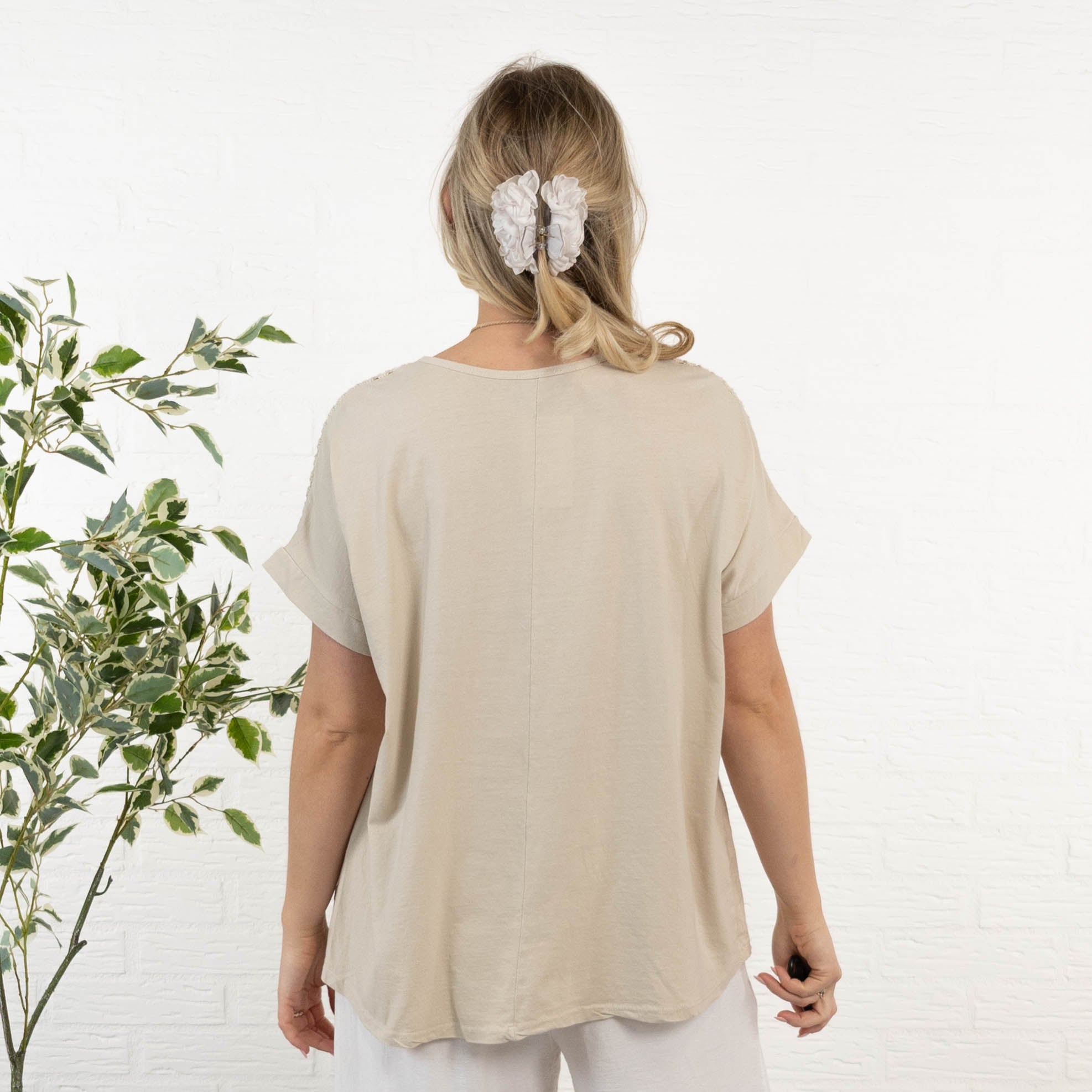 Nela ægte hør overdel, Beige