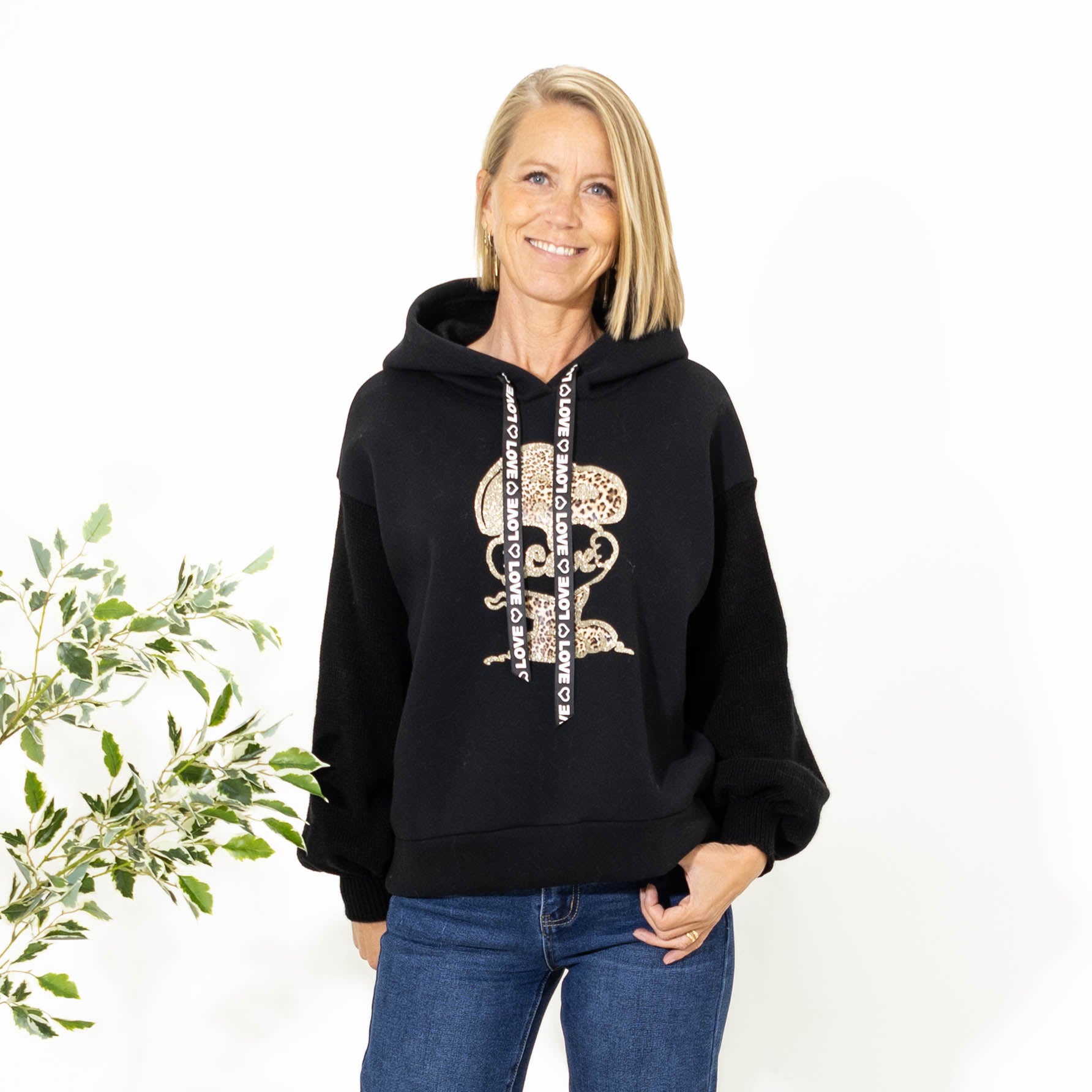 Patty sweatshirt m. hoodie, Sort
