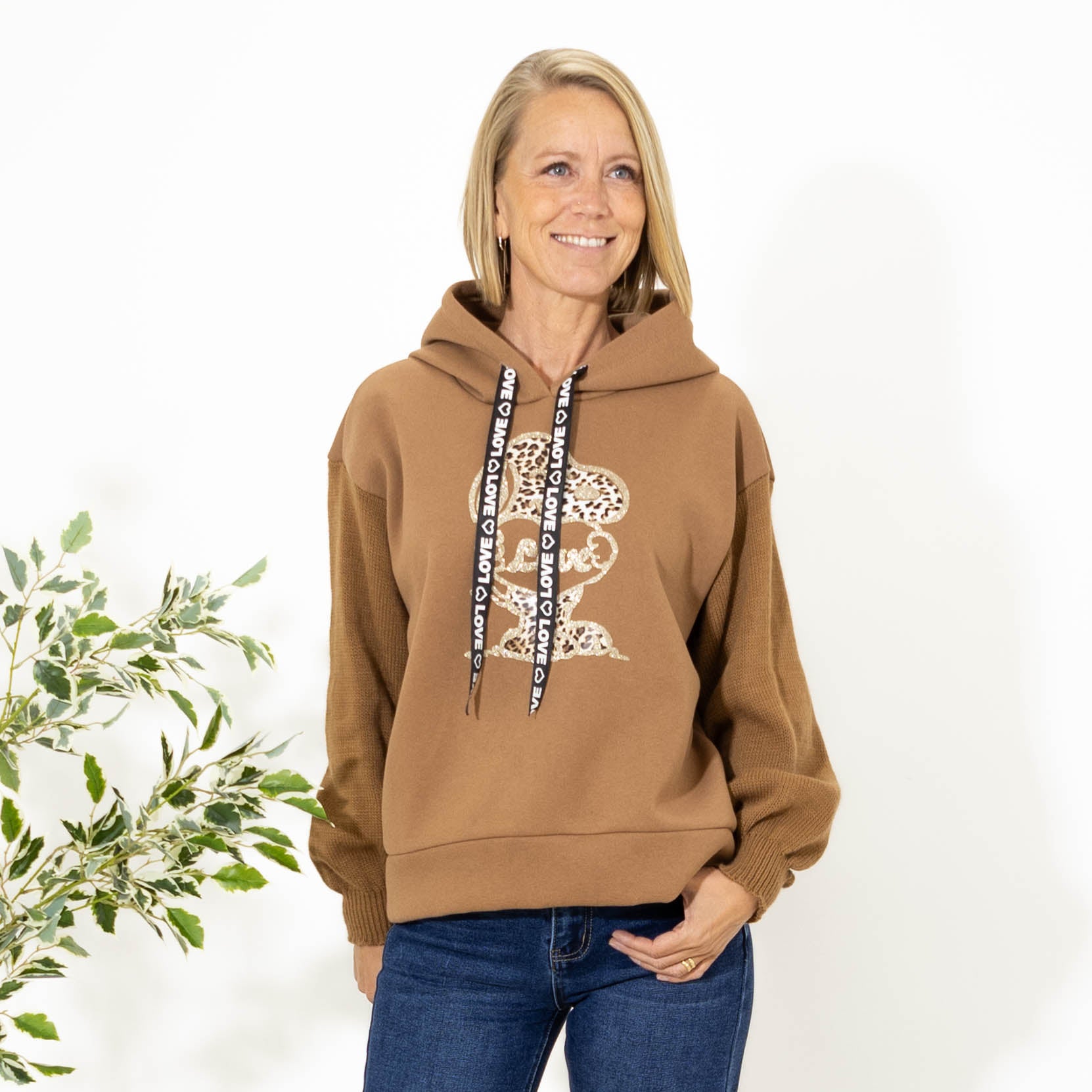 Patty sweatshirt m. hoodie, Camel