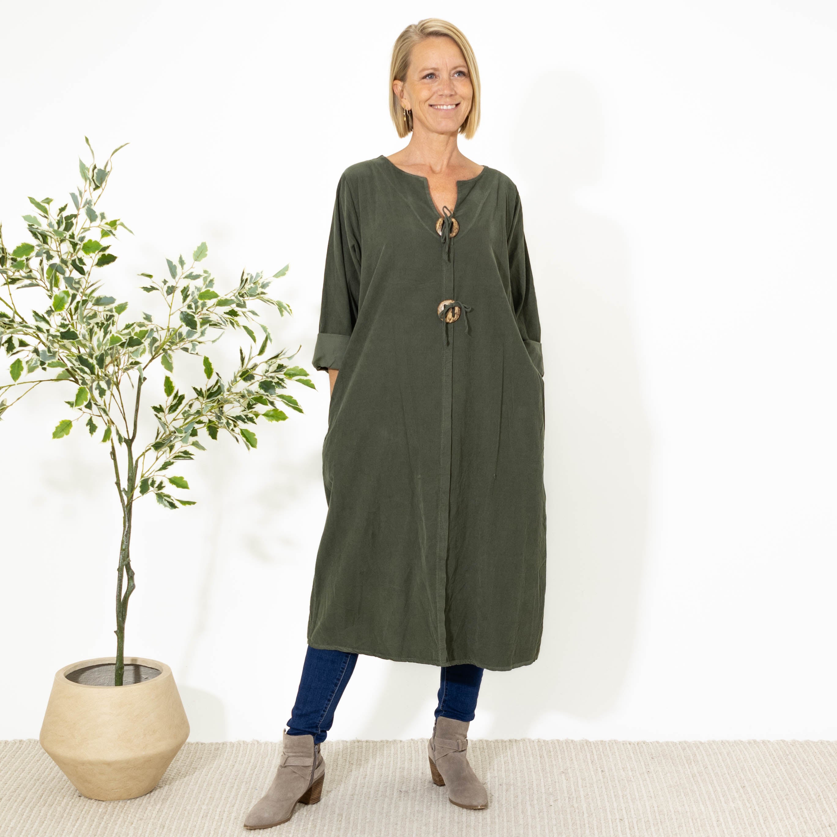 Patsy bomuldskjole, Khaki