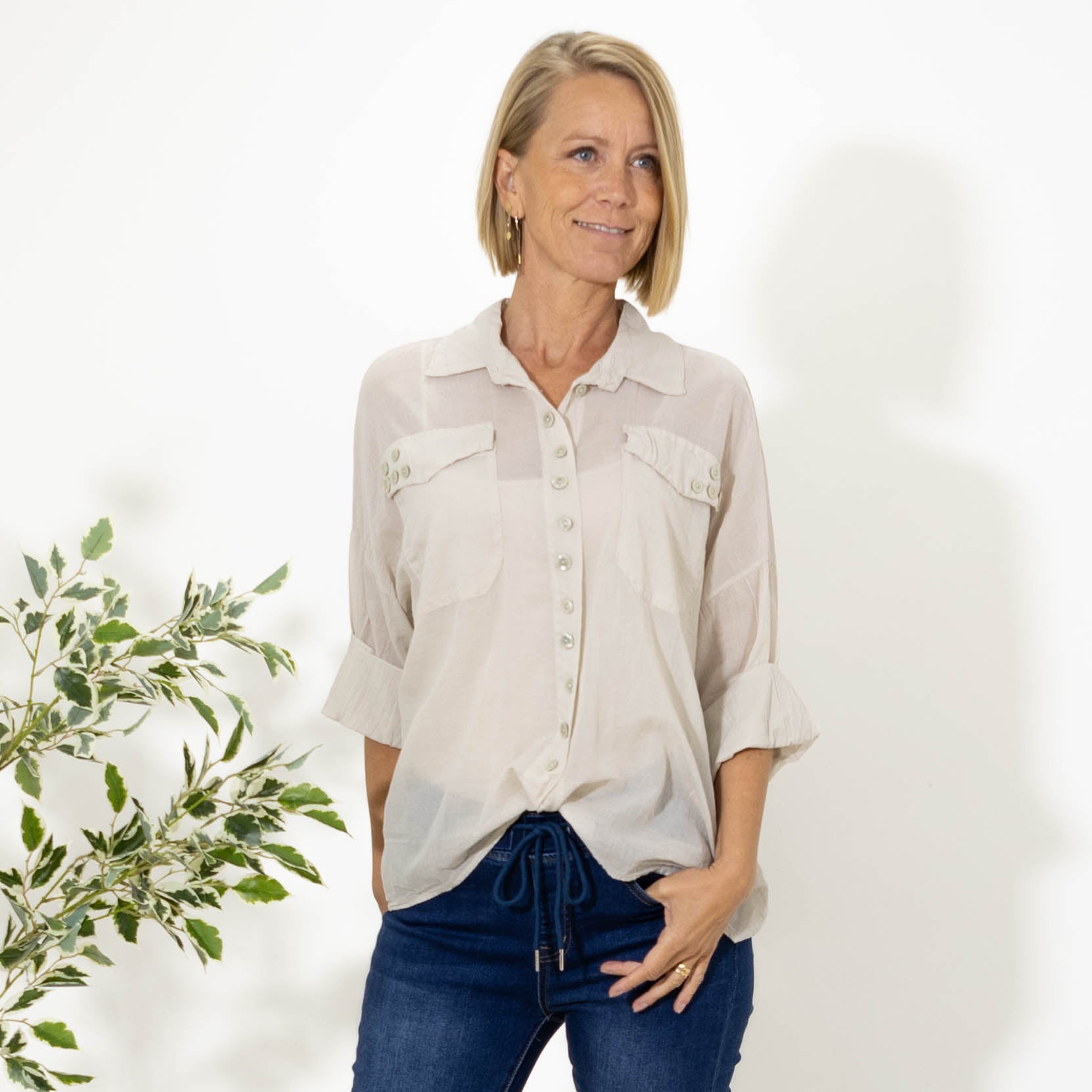 Lotte bomulds skjorte, Beige