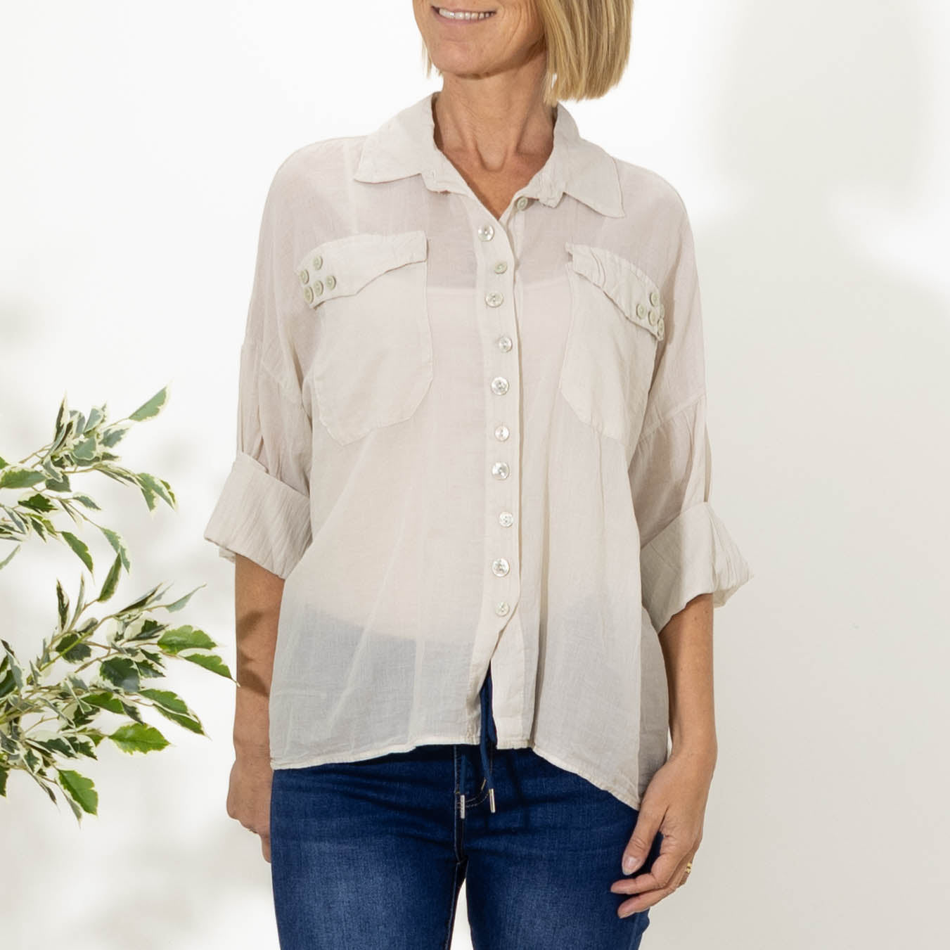 Lotte bomulds skjorte, Beige