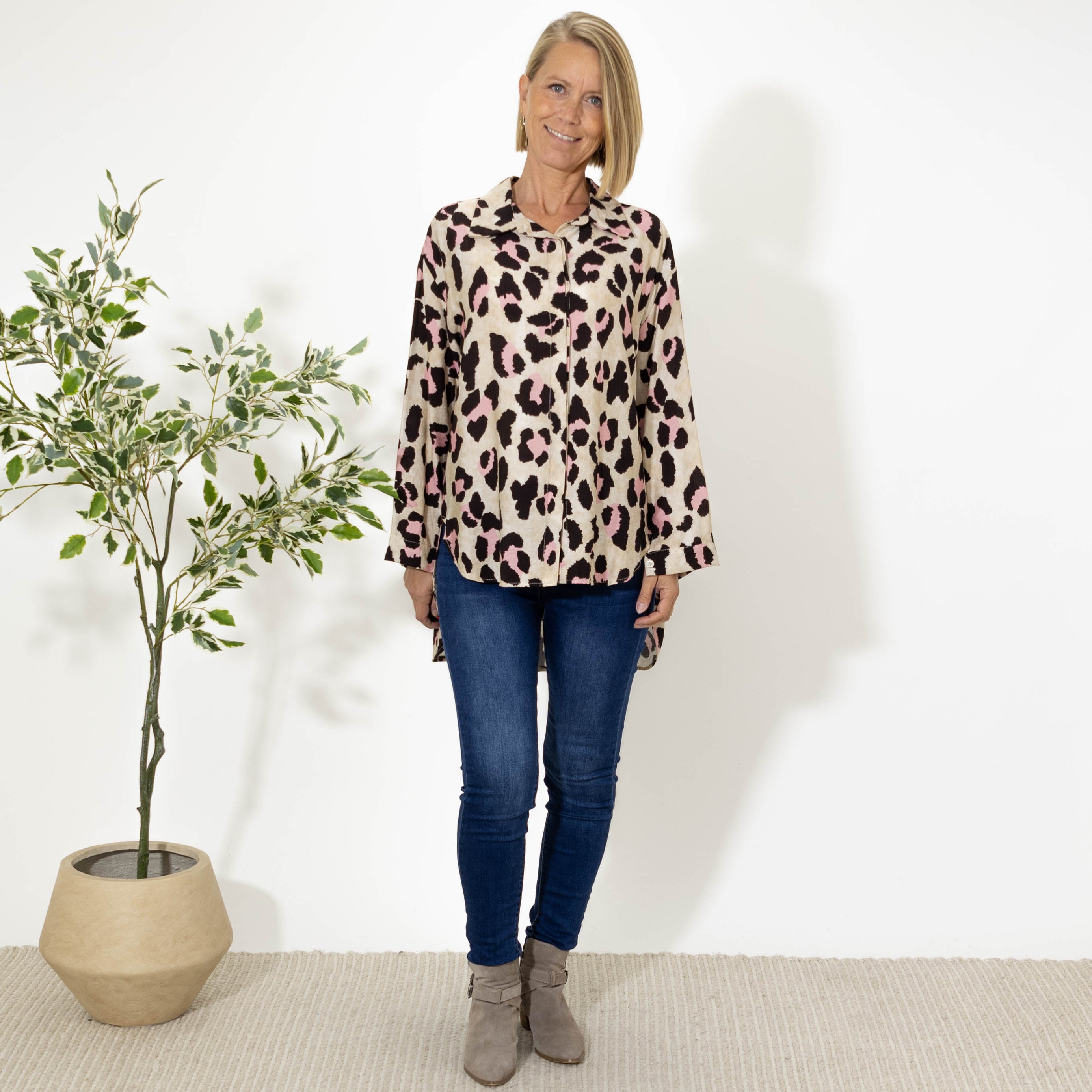 Evelyn leopard skjorte, Rosa