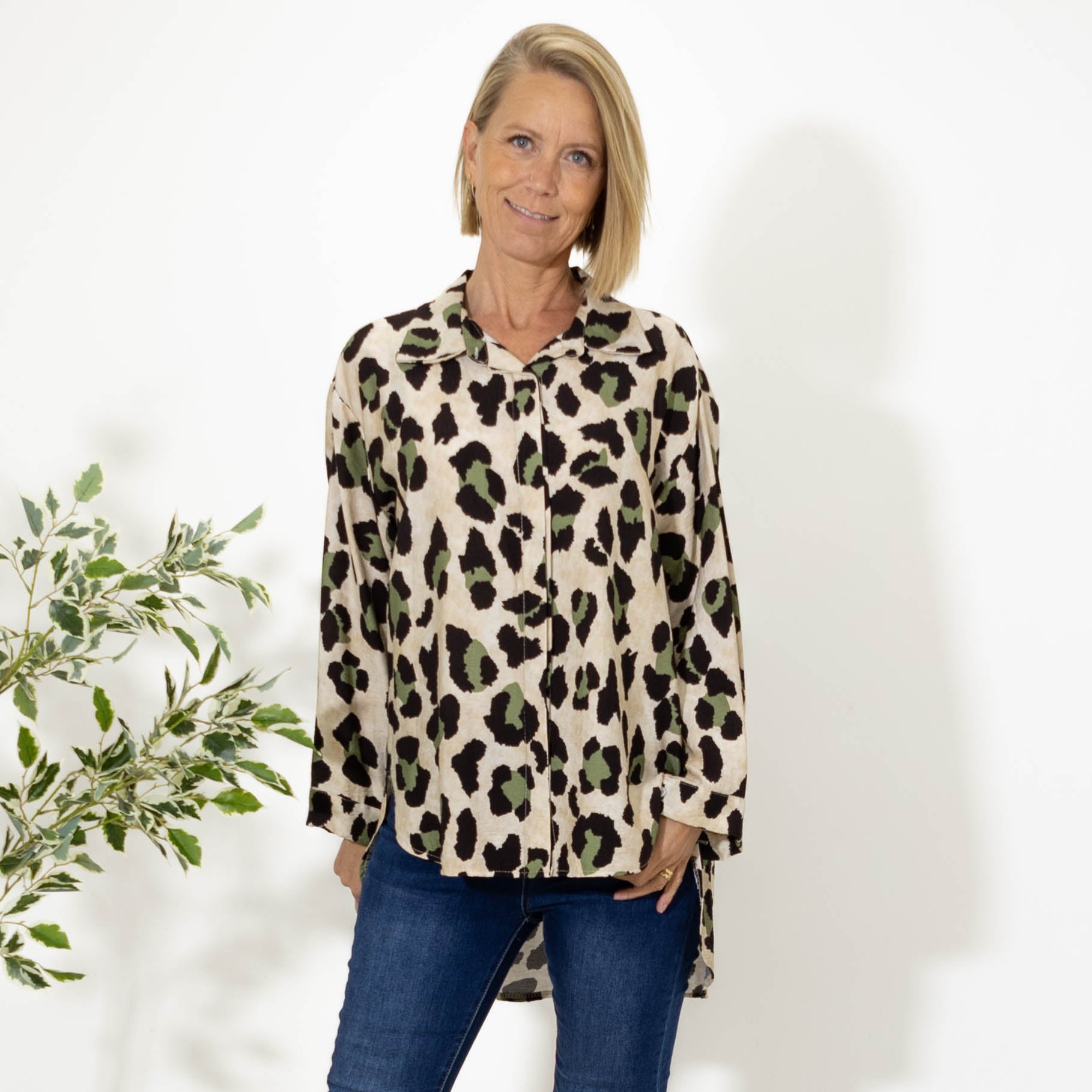 Evelyn leopard skjorte, Khaki