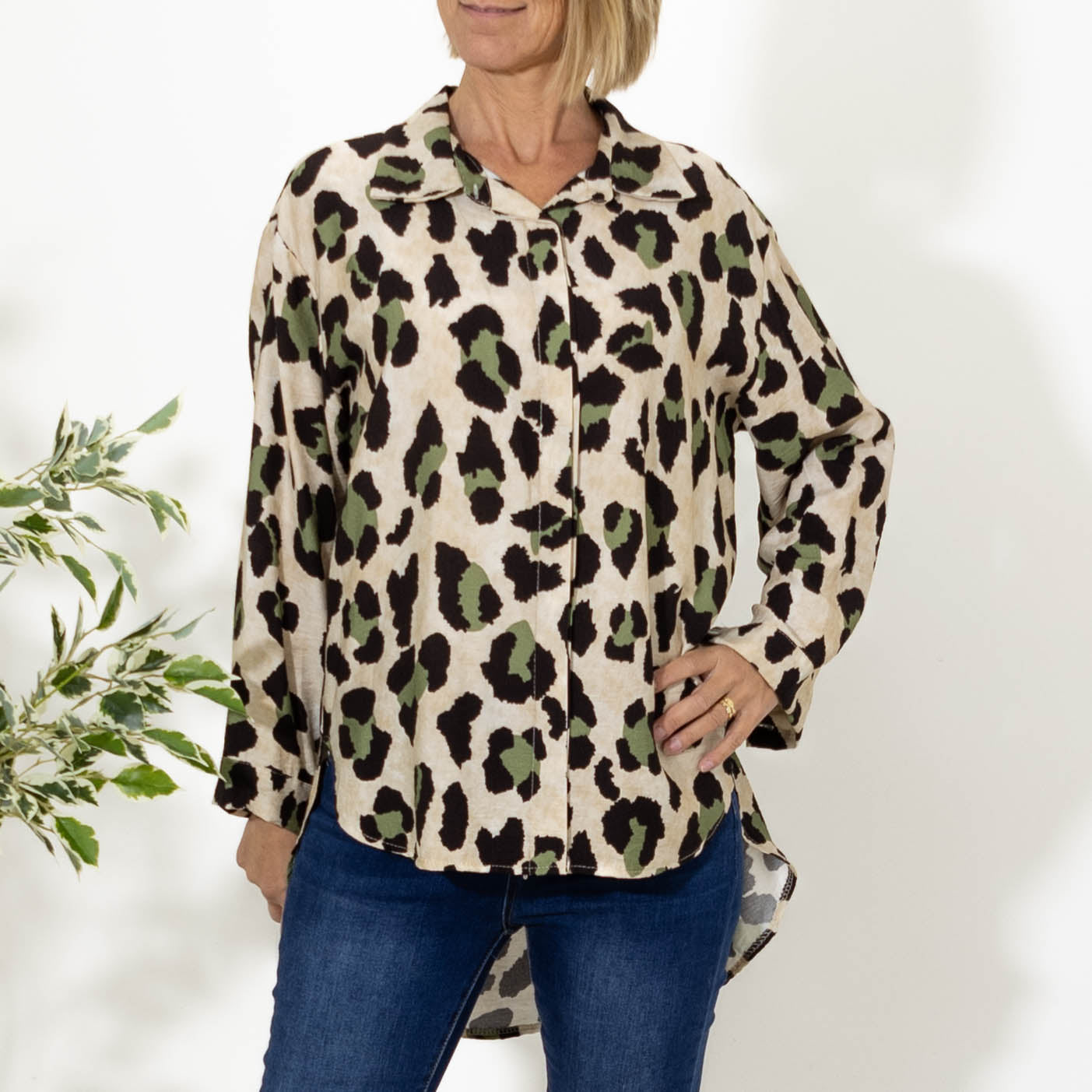 Evelyn leopard skjorte, Khaki