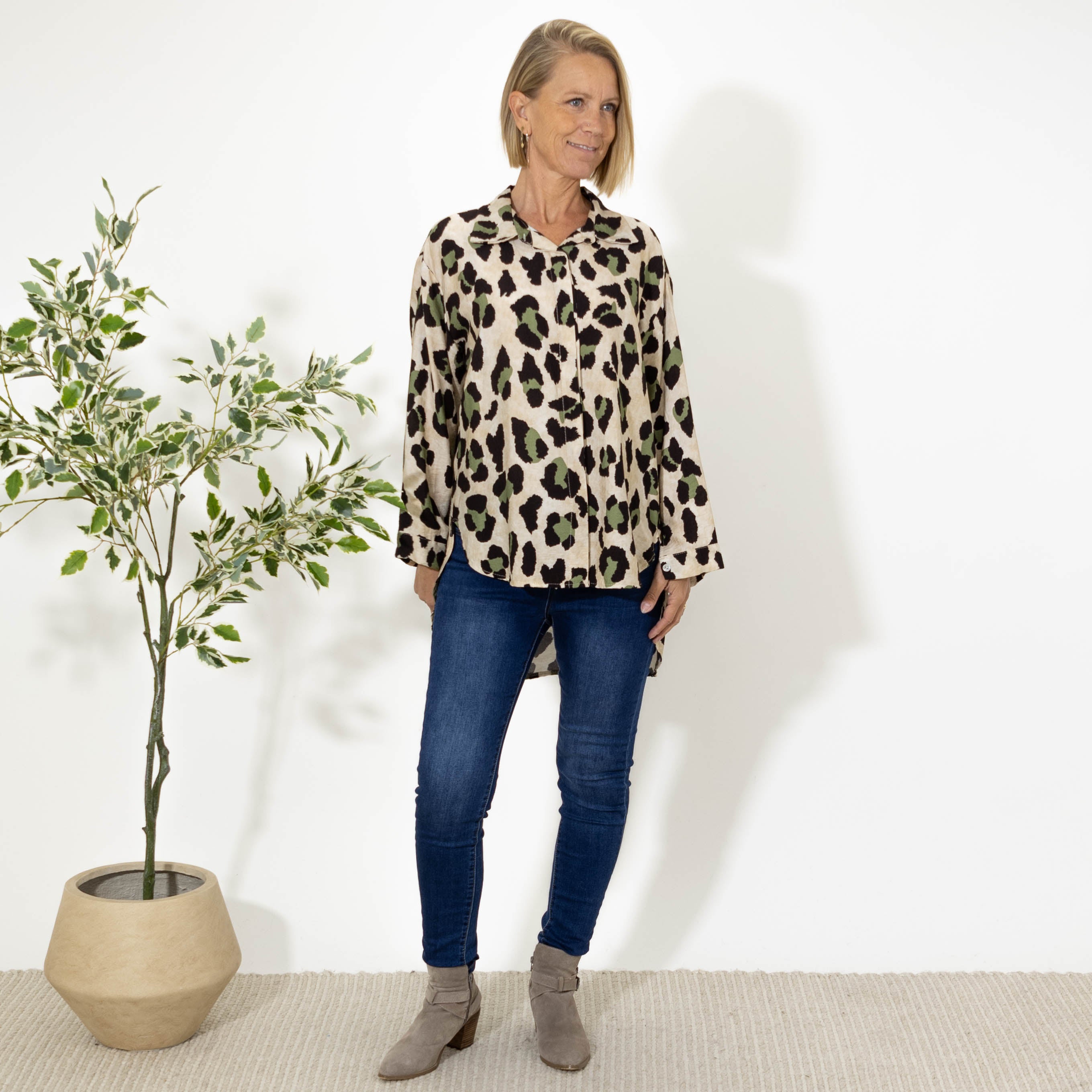 Evelyn leopard skjorte, Khaki