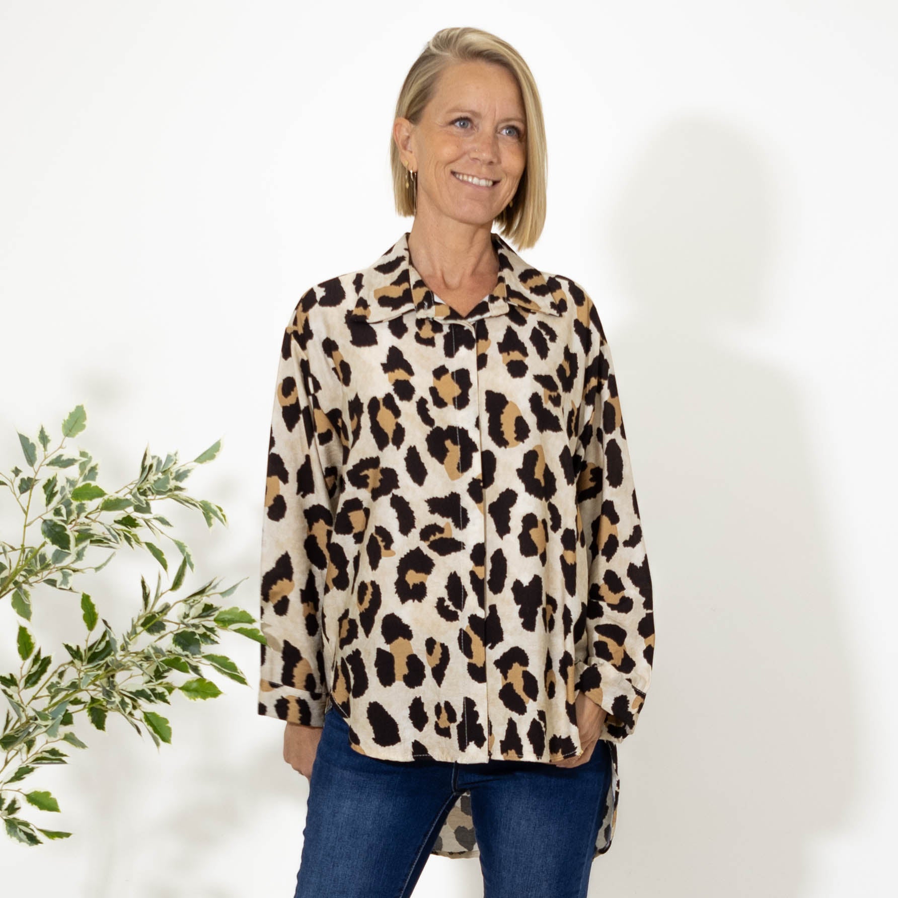 Evelyn leopard skjorte, Camel