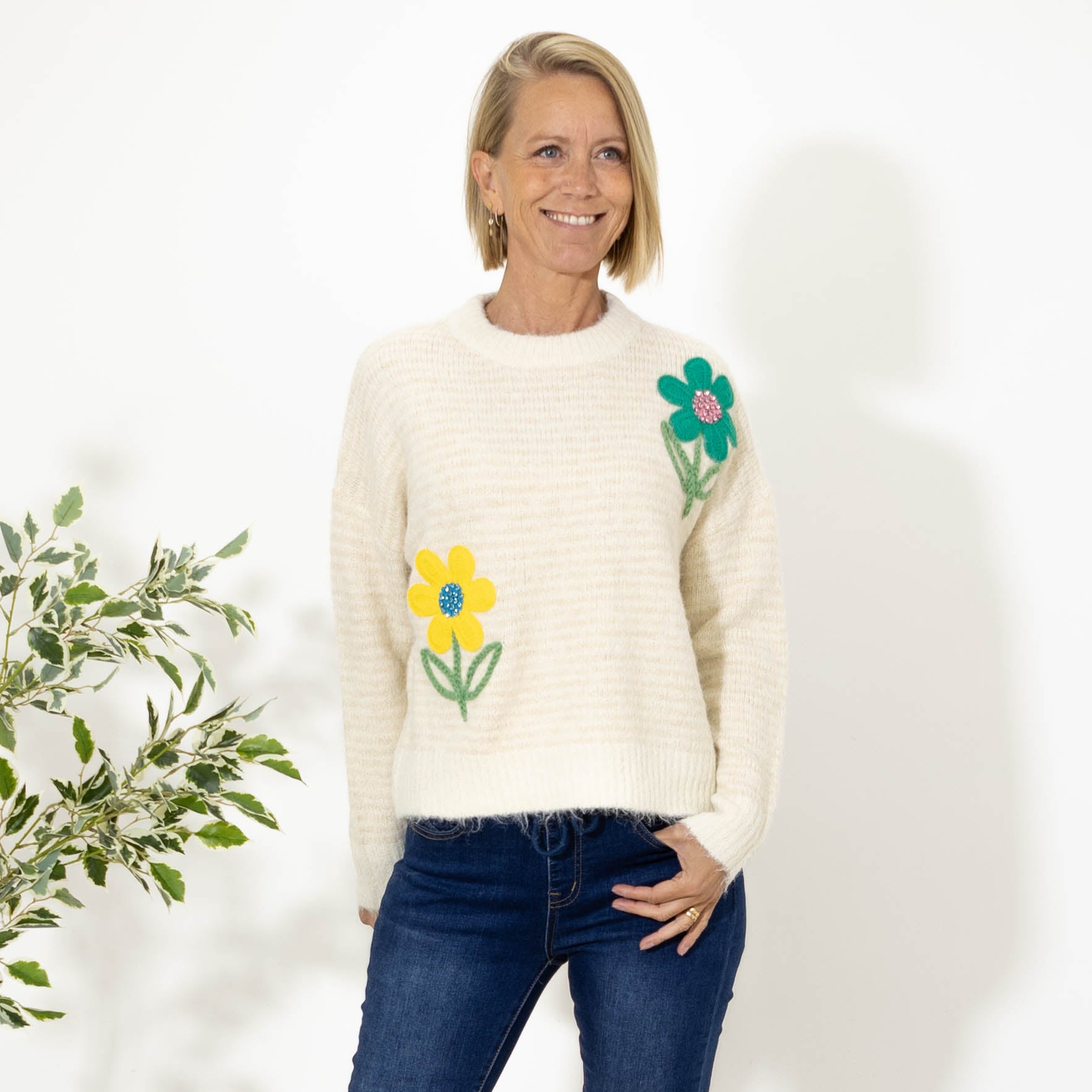 Bettina stribet strik, Beige