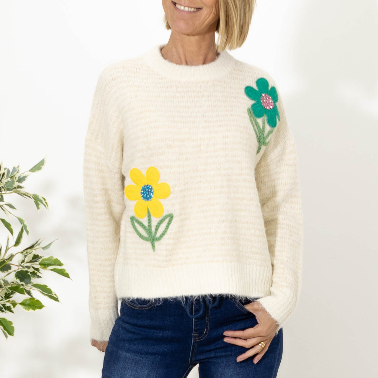 Bettina stribet strik, Beige