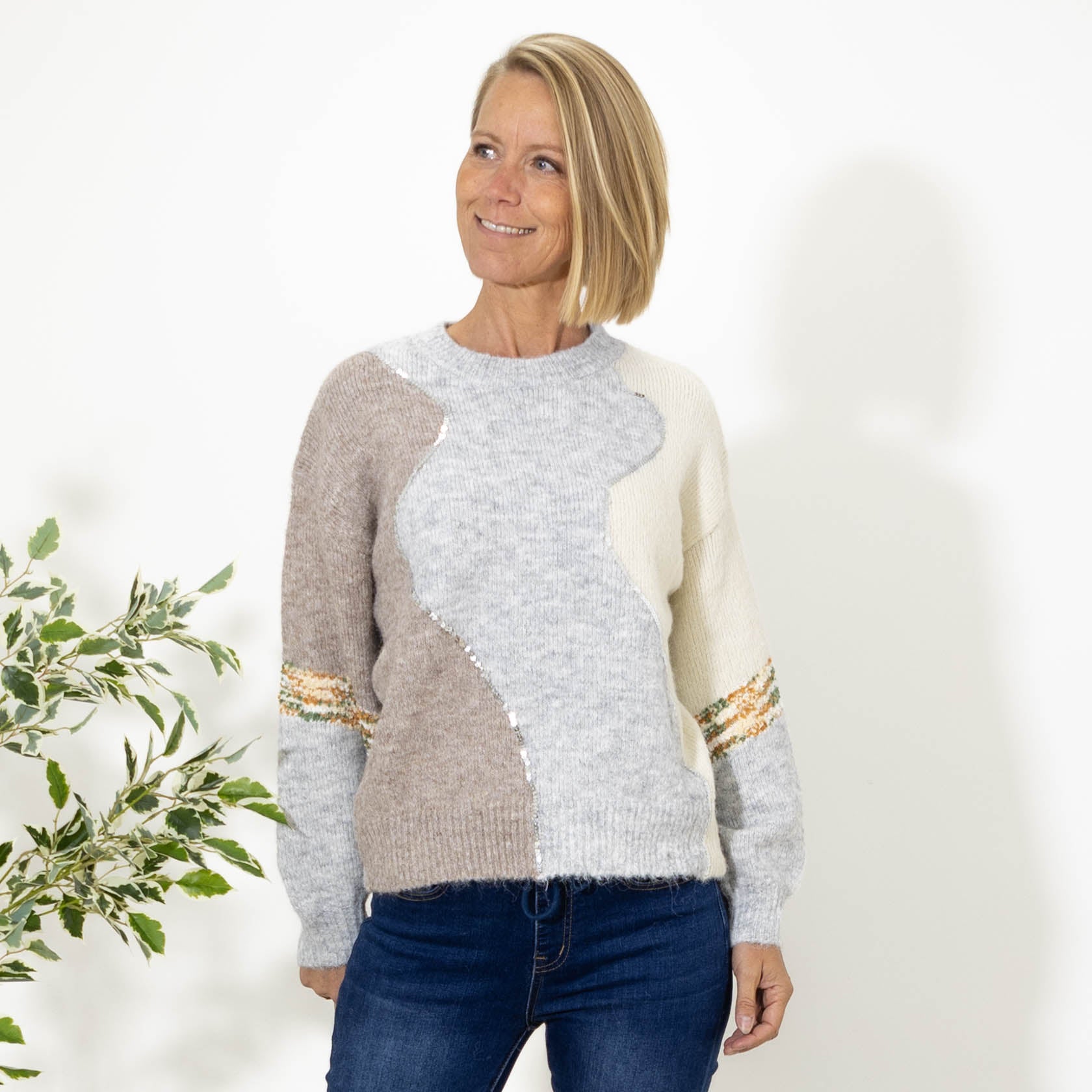 Evelyn multifarvet strik, Grå
