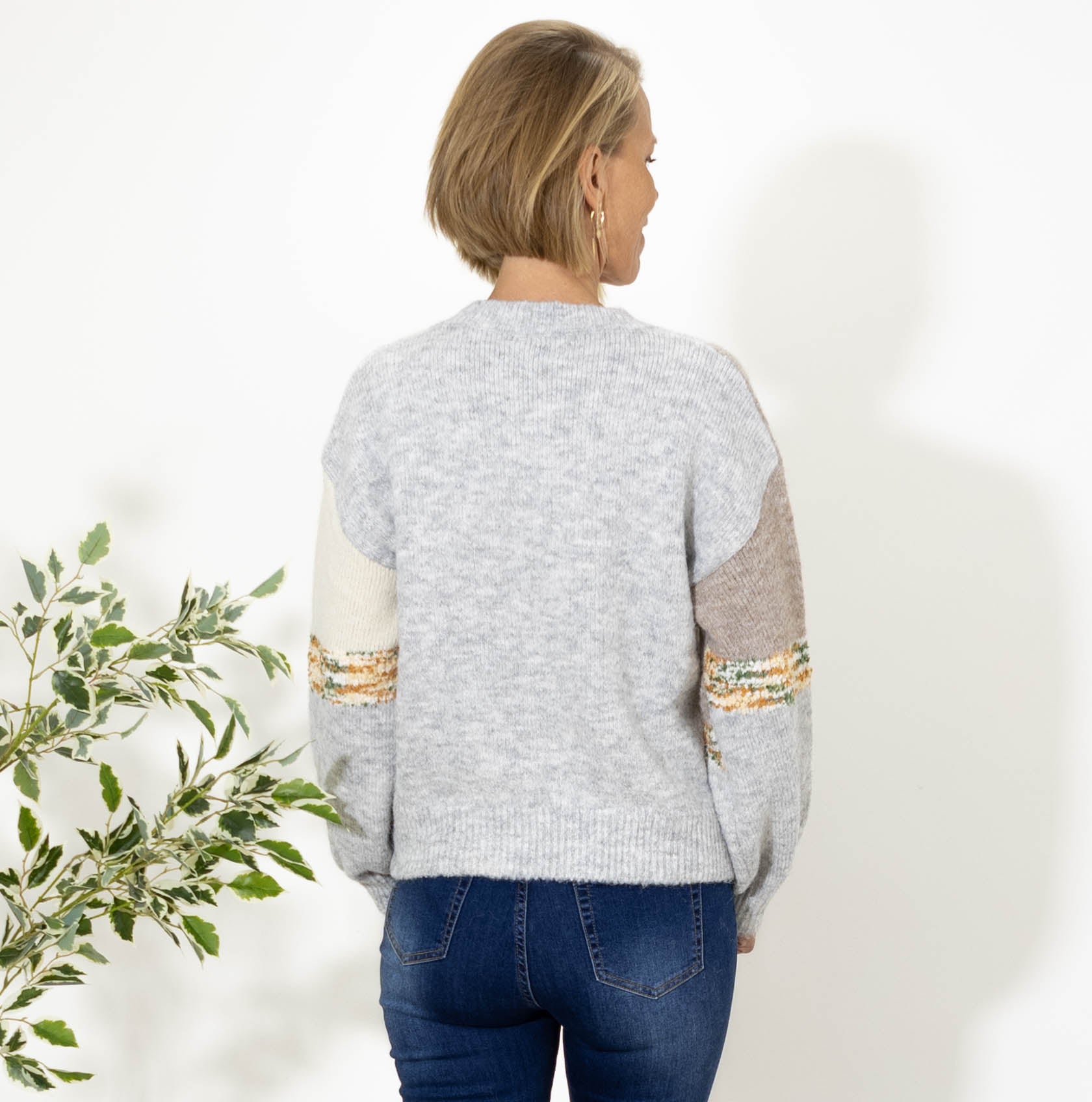 Evelyn multifarvet strik, Grå