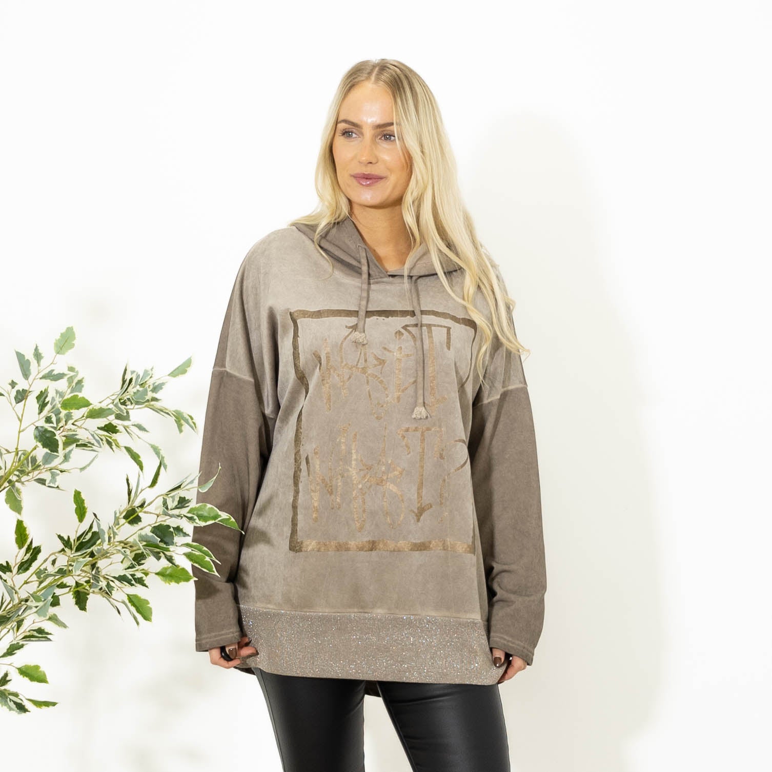 Vivi sweatshirt m. hoodie, Taupe