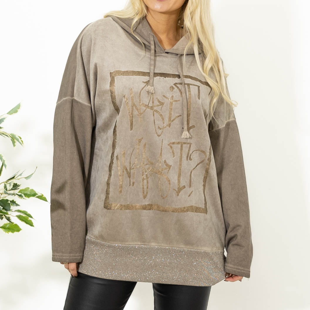 Vivi sweatshirt m. hoodie, Taupe