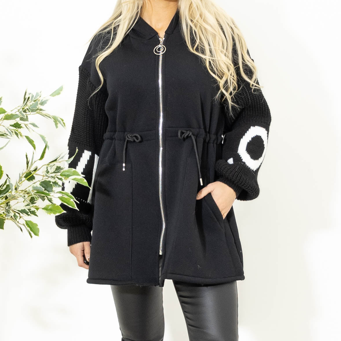 Callie sweatshirt m. strikærmer, Sort