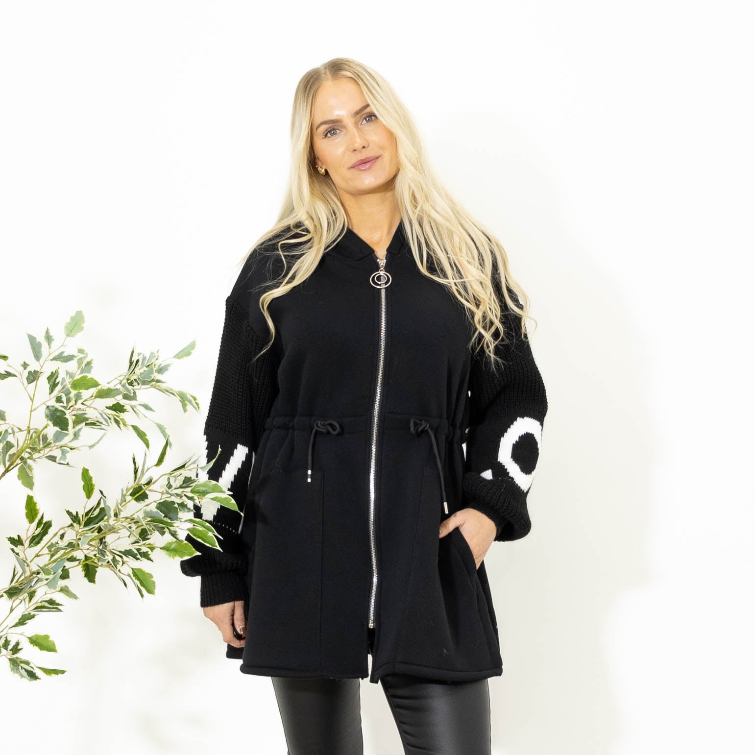 Callie sweatshirt m. strikærmer, Sort