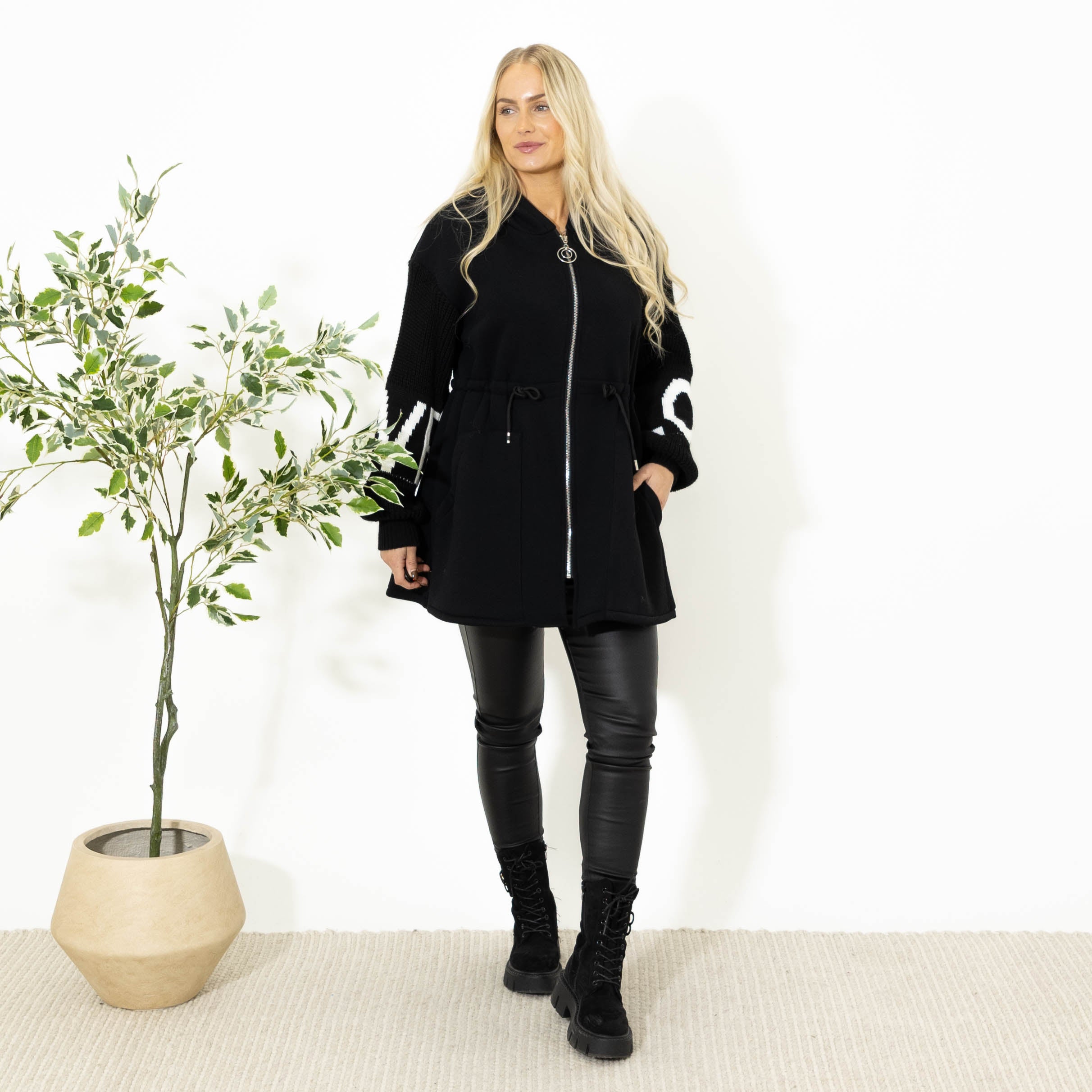 Callie sweatshirt m. strikærmer, Sort