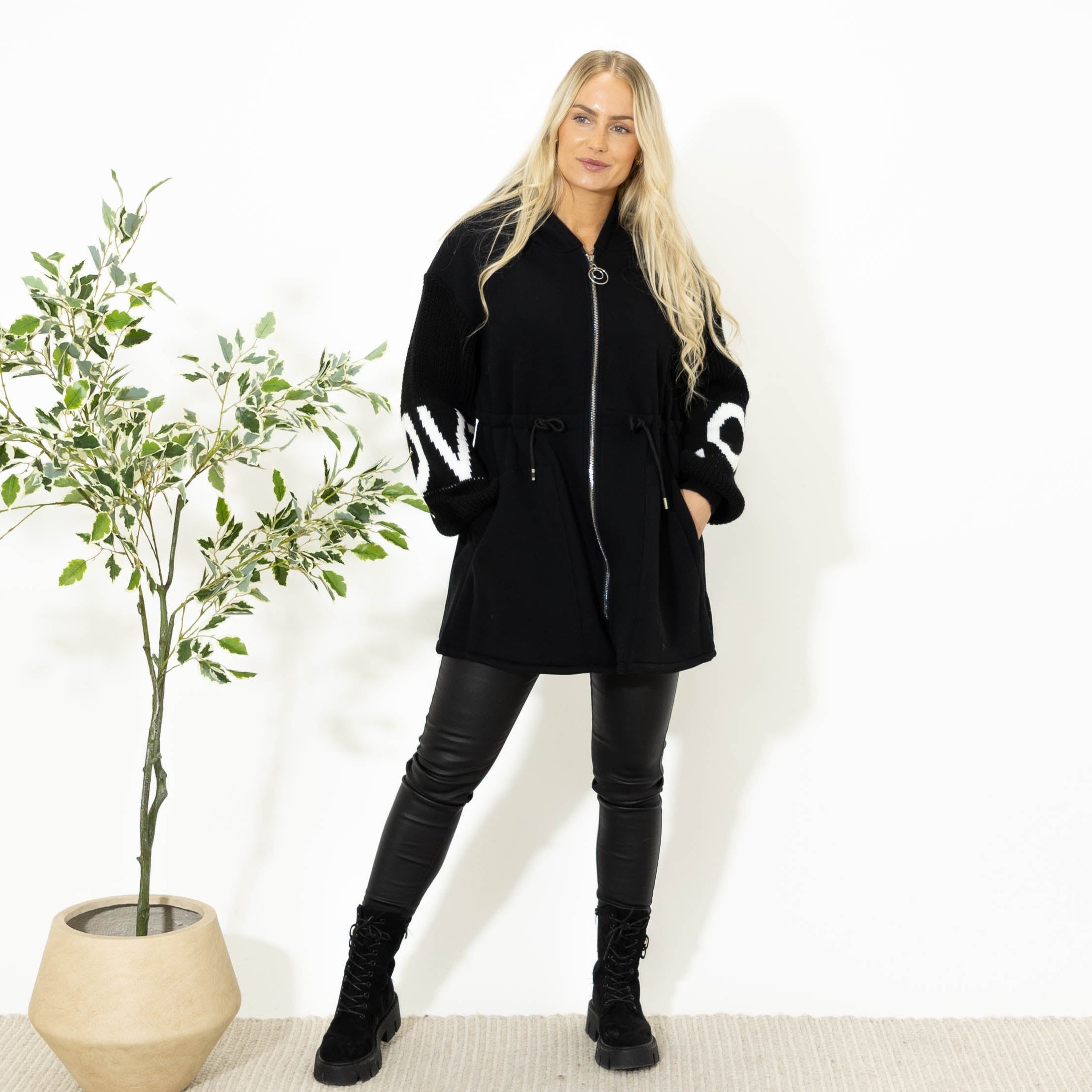 Callie sweatshirt m. strikærmer, Sort