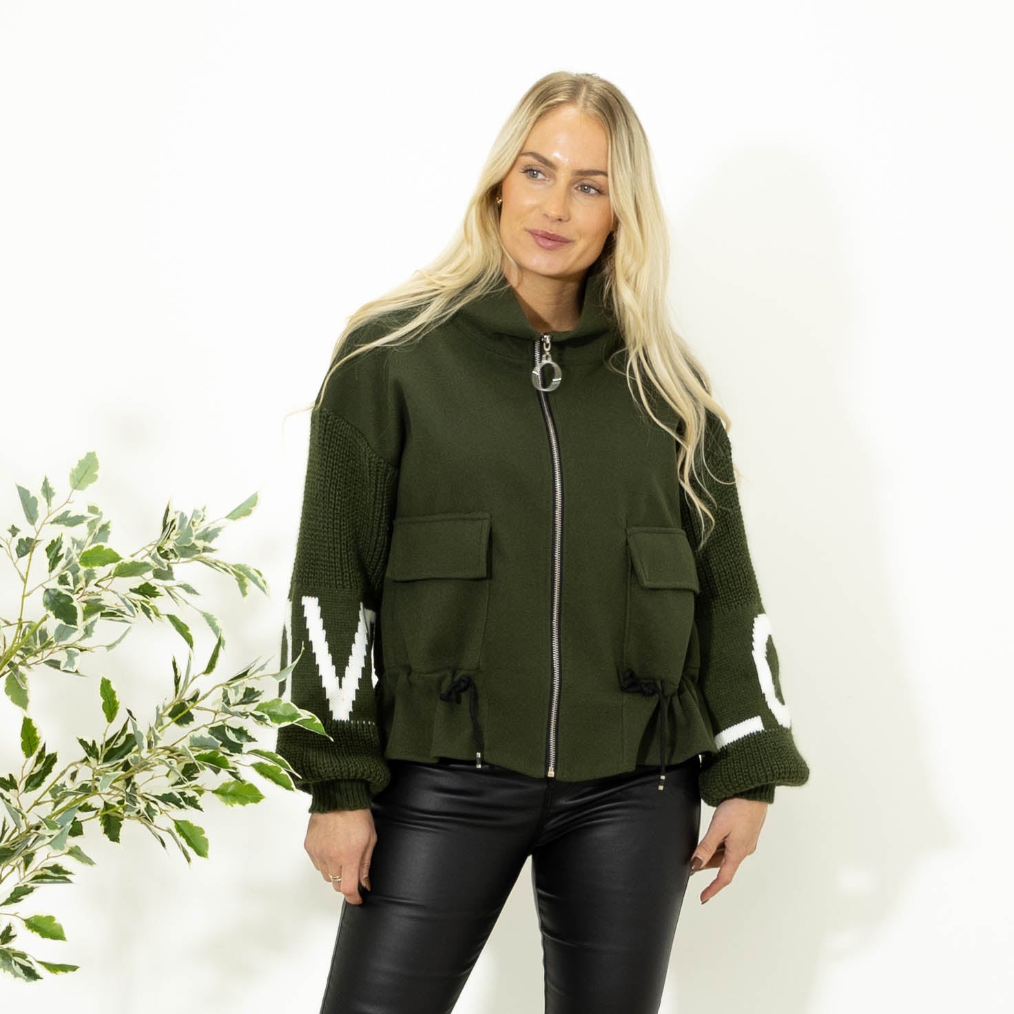 Irene jakke m. strikærmer, Khaki