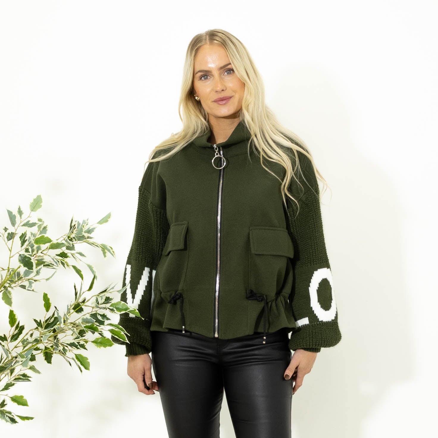 Irene jakke m. strikærmer, Khaki