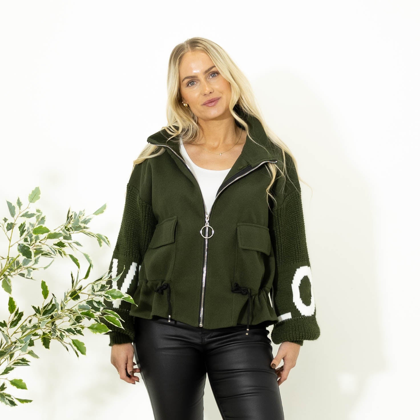 Irene jakke m. strikærmer, Khaki
