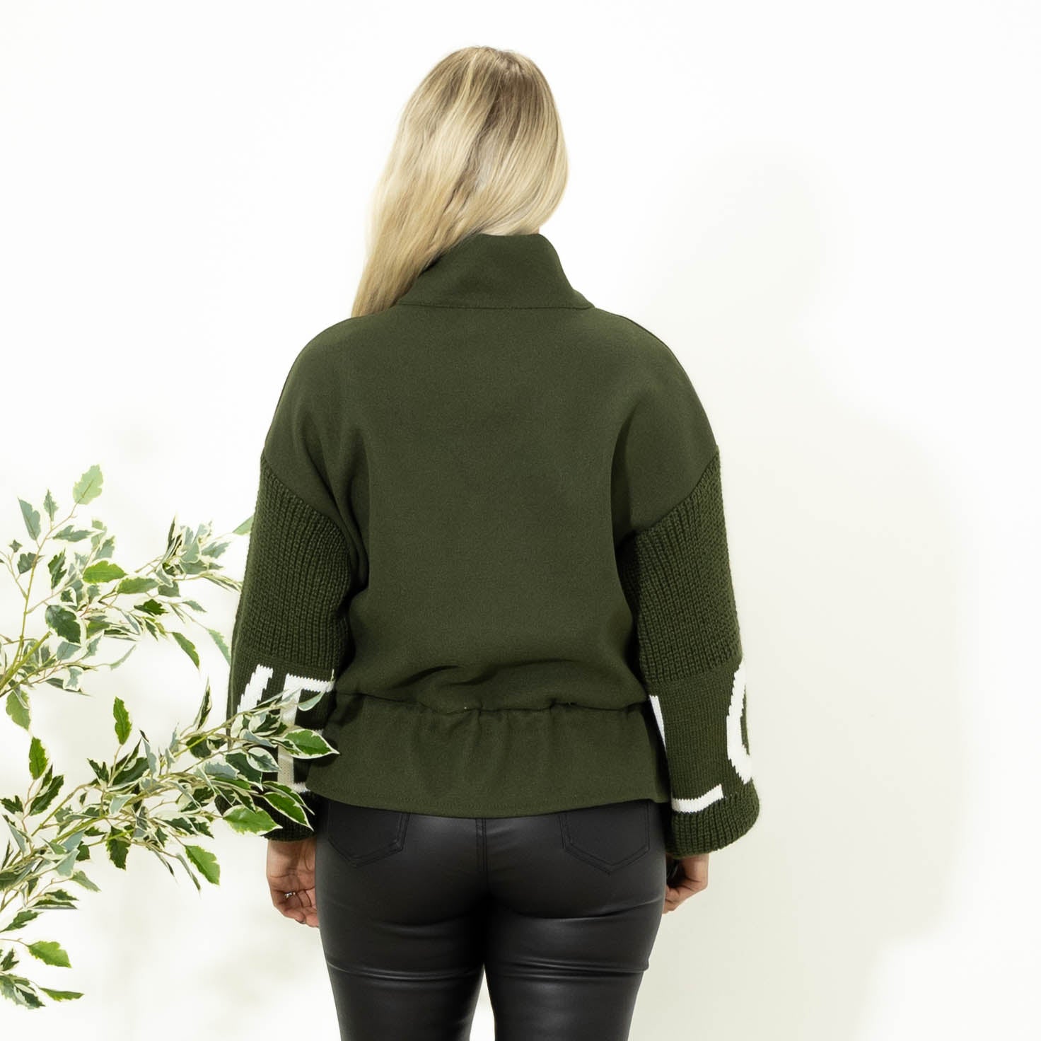 Irene jakke m. strikærmer, Khaki