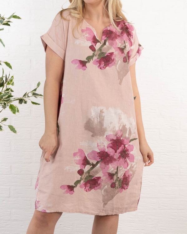 Gilian ægte hør kjole, Rosa
